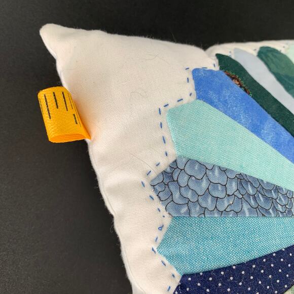 Handmade Pillow Quilted Small 8" Accent Blue Green Yellow Dresden Plate Pieced - Picture 6 of 10